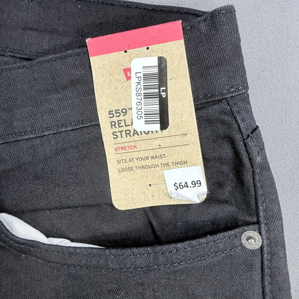 Levis Mens 38x32 Black Cotton Blend 559 Relaxed Straight Leg Stretch Denim Jeans - Picture 4 of 11